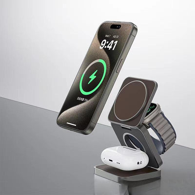 3-in-1 Foldable Magnetic Wireless Charger – 15W MagSafe Dock | Zaplet