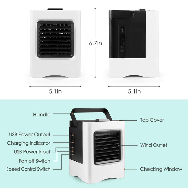 4-in-1 Mini Air Cooler – USB Rechargeable Fan + Humidifier + Purifier | Zaplet