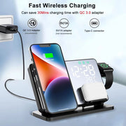 4-in-1 Wireless Charging Station – 15W Fast Charger with LED Clock | Zaplet