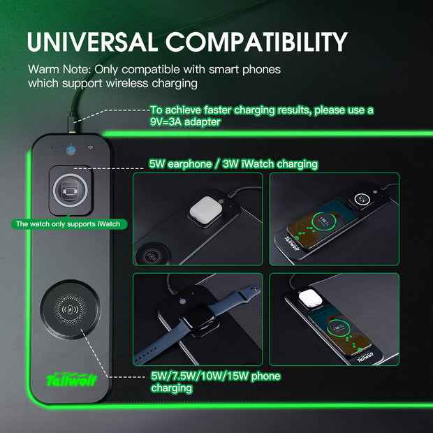3-in-1 RGB Wireless Charging Mouse Pad – Gaming Desk Mat with Phone Stand | Zaplet