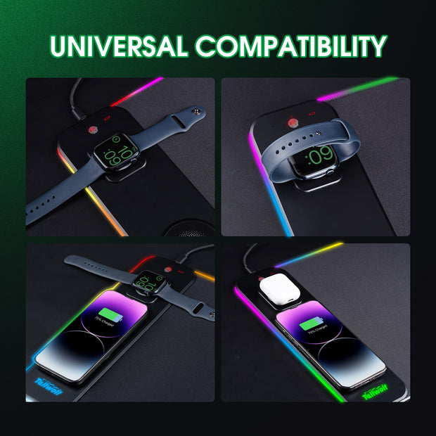 3-in-1 RGB Wireless Charging Mouse Pad – Gaming Desk Mat with Phone Stand | Zaplet