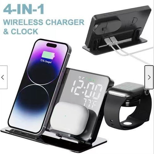 4-in-1 Wireless Charging Station – 15W Fast Charger with LED Clock | Zaplet